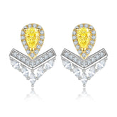 Pear Drop Yellow Zircon V-shape Silver Studs Earrings for Women